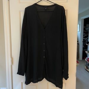 Eileen Fisher crinkle cardigan black rayon linen blend 2X